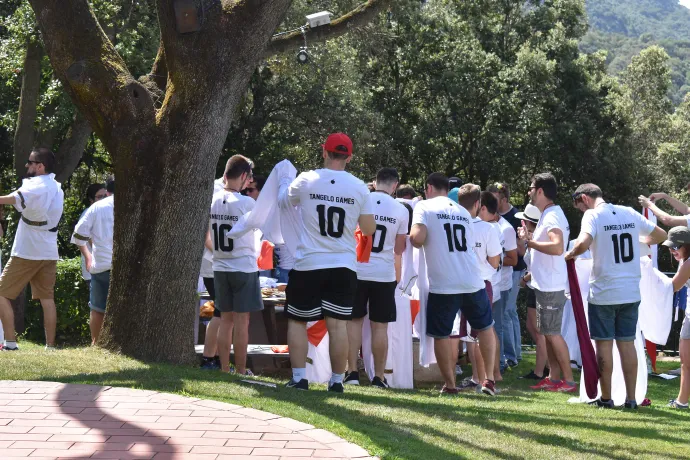 Tangelo Games employees at a company event wearing team shirts